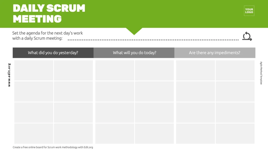 Printable daily Scrum meeting format template