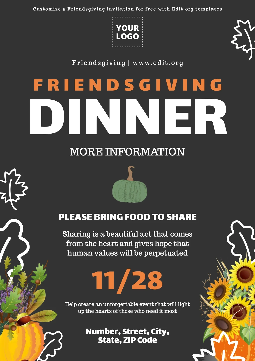 Customizable Friendsgiving invitation card template