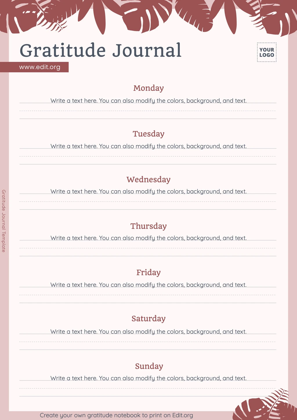 Free Gratitude Journal template printable
