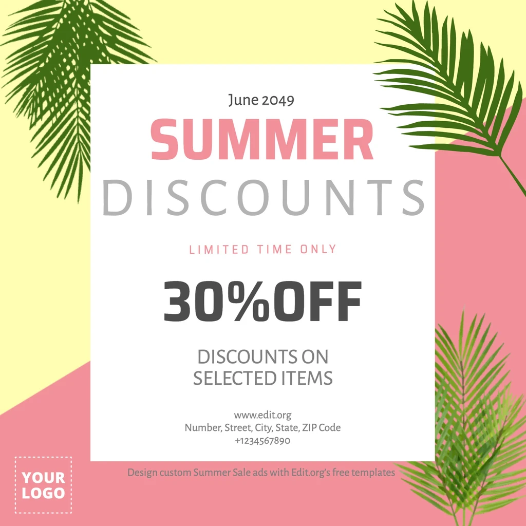 Free ads for Summer Sales to customize online