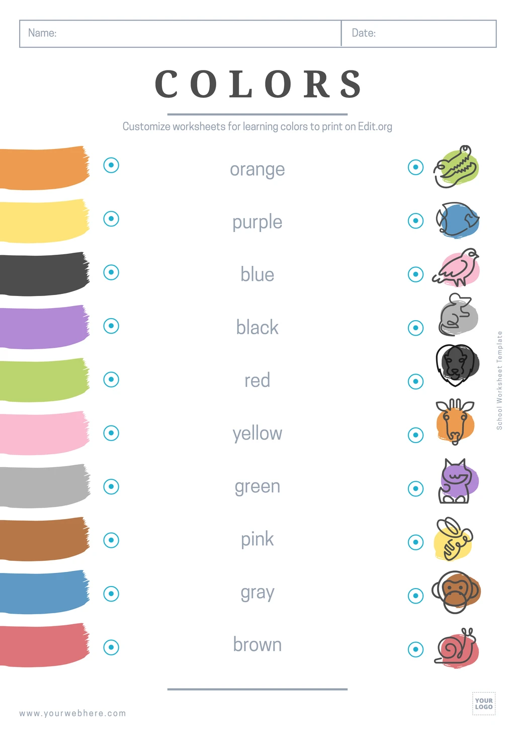 Custom preschool activity sheets for learning colors