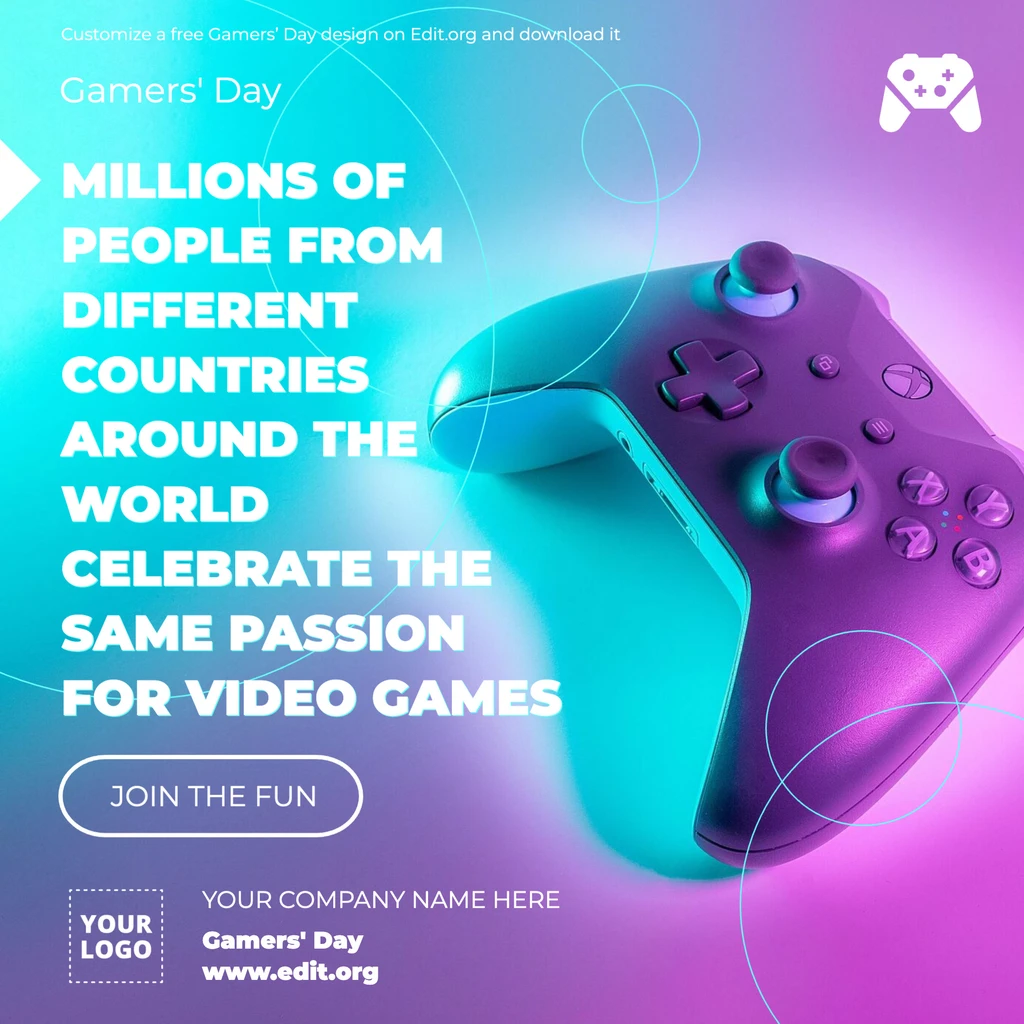 Editable banner for Gaming Day to download