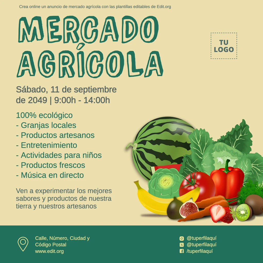 Plantilla de cartel Mercado Agrícola editable online+