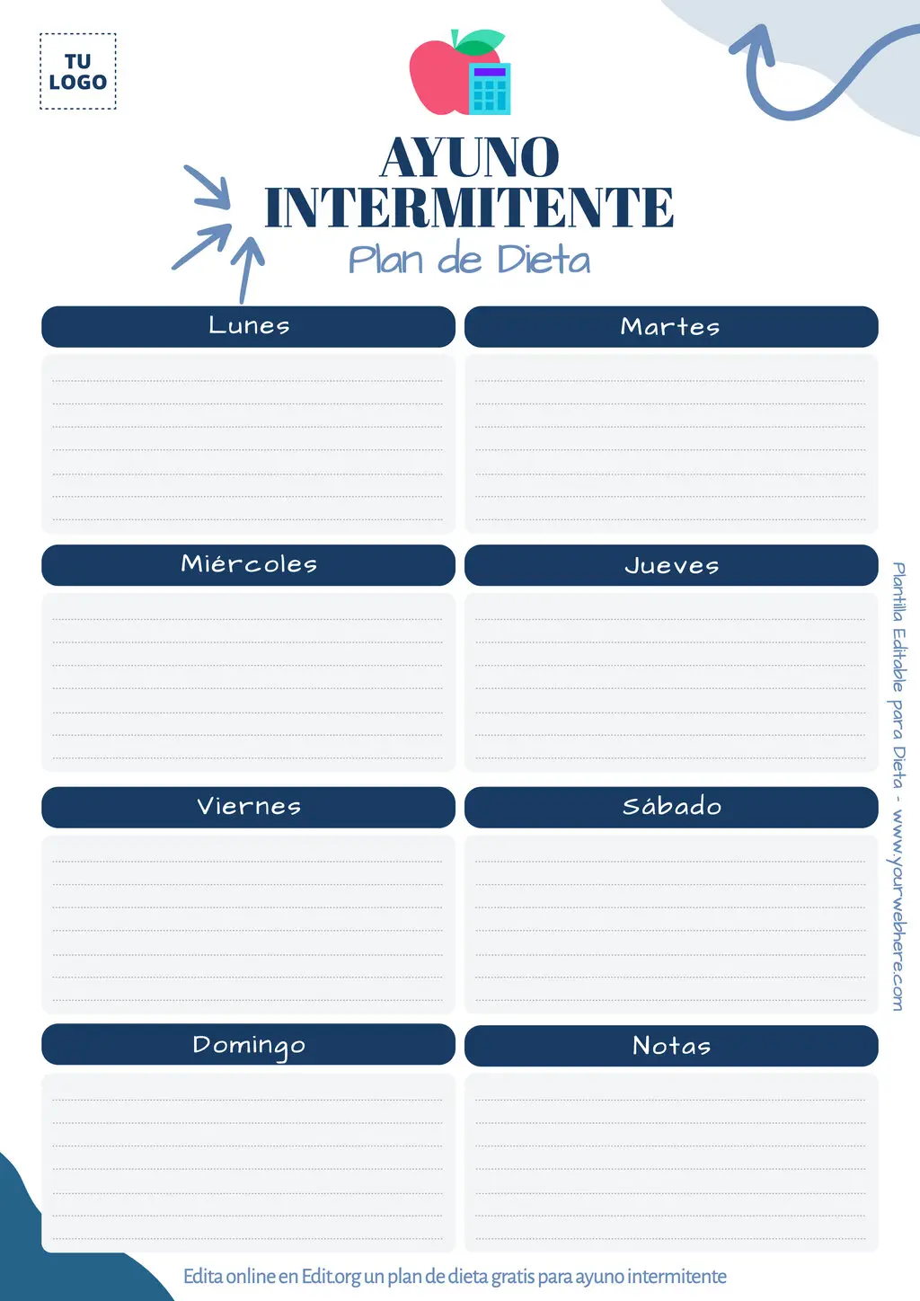 Plantilla para plan de ayuno intermitente para descargar gratis