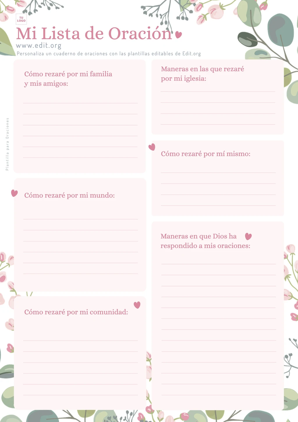 Plantilla para Mi Diario de Oración personalizable gratis