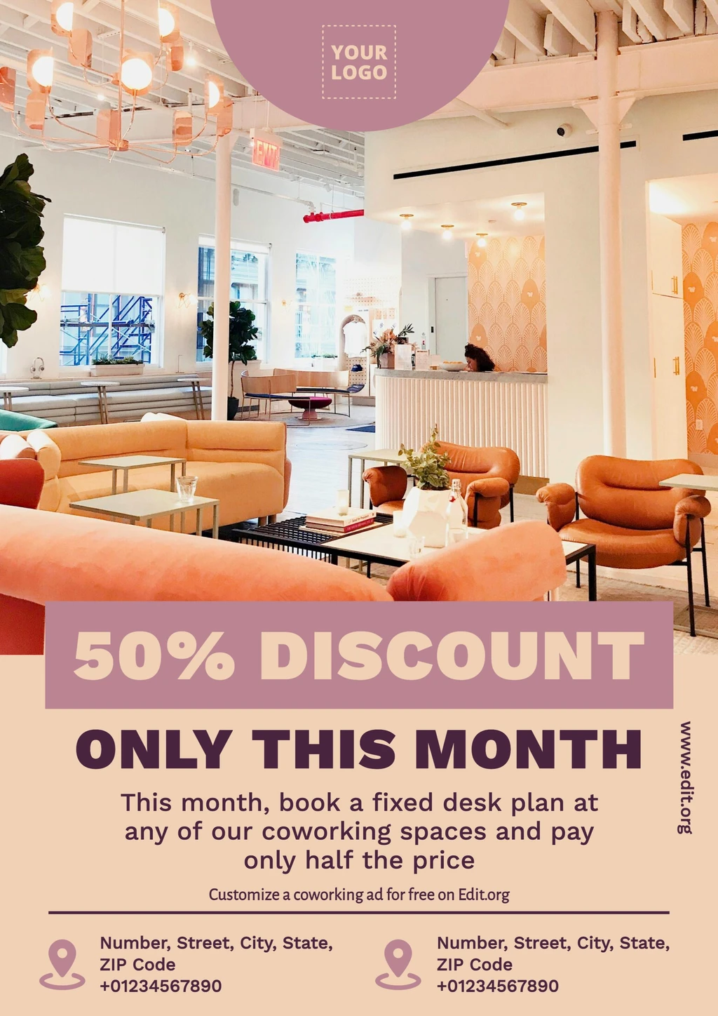 Free Coworking ad template to customize online