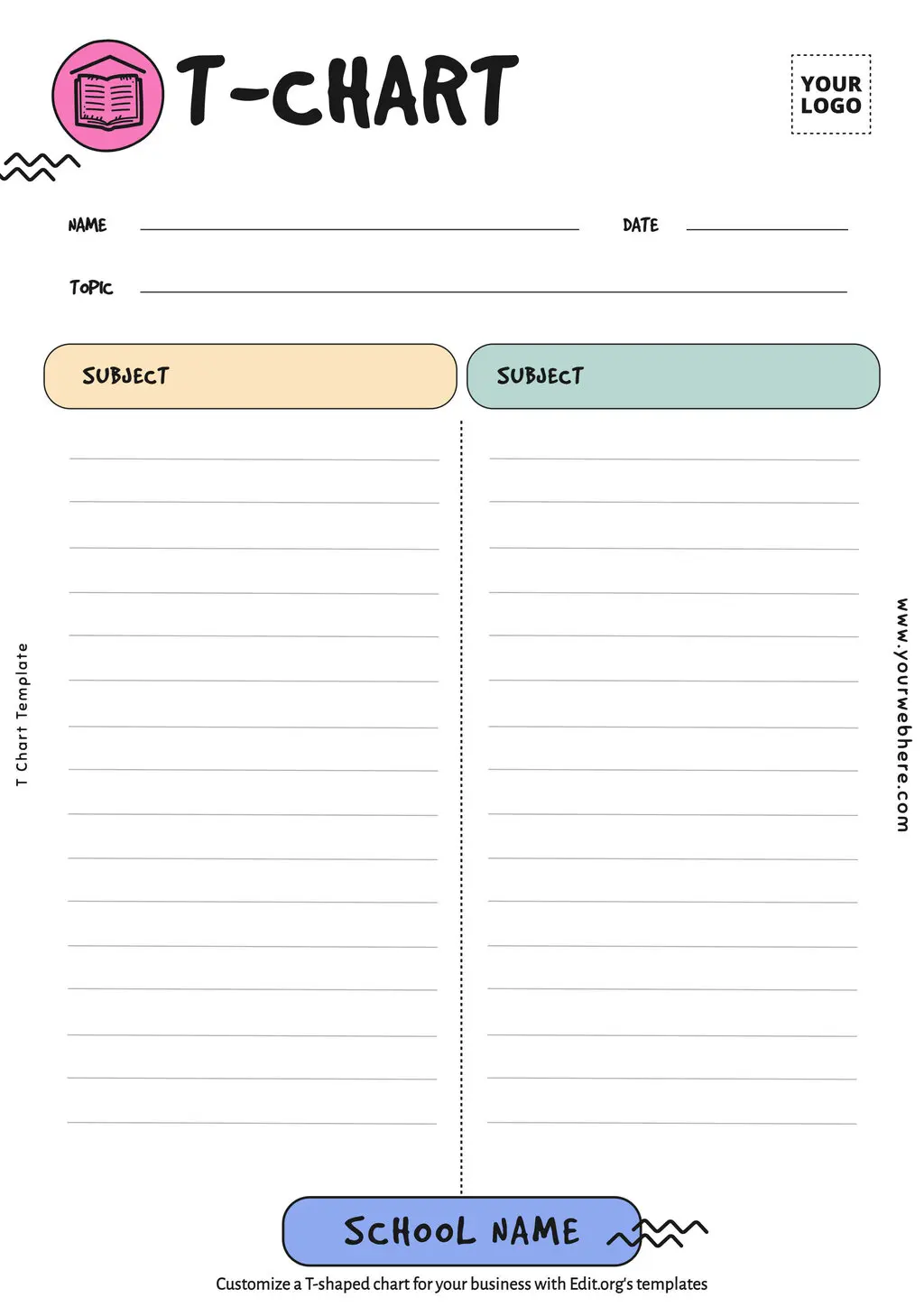 Printable school T-Chart table template