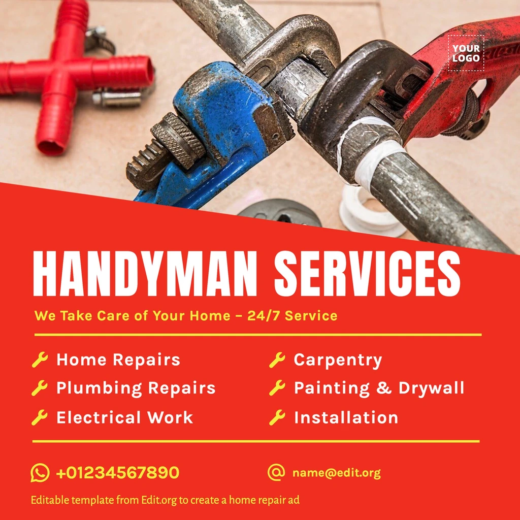 Customizable Handyman template free for Home Repairs