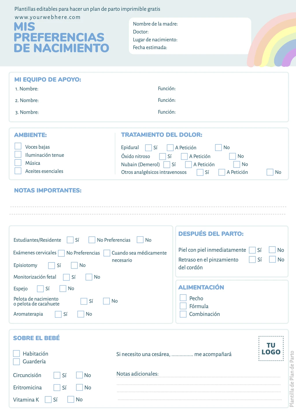 Plantilla de documento Plan de Parto editable online