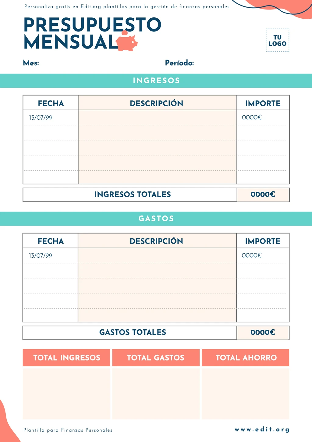 Plantilla de gastos mensuales personales para descargar gratis