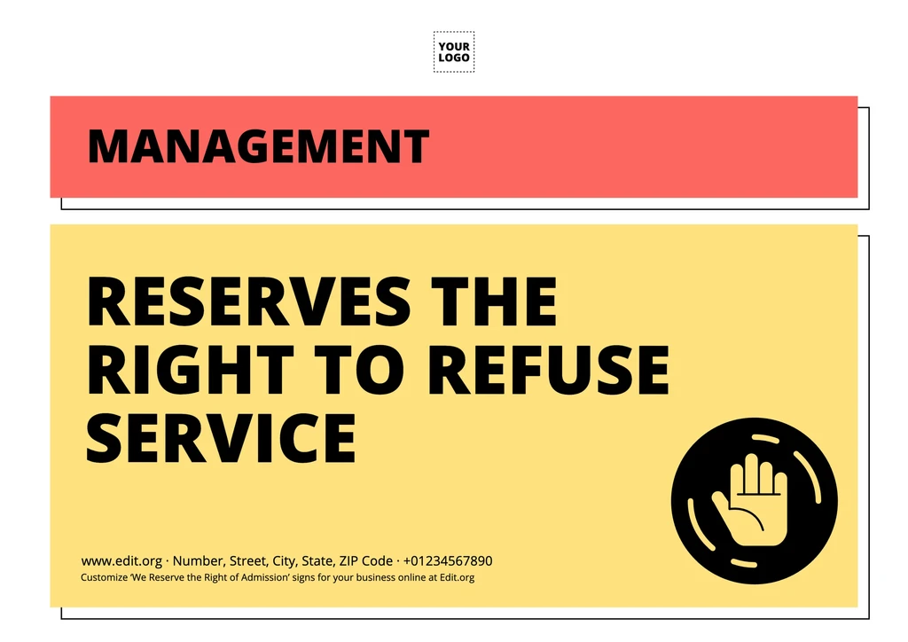 Management Reserves Right of Admission sign template
