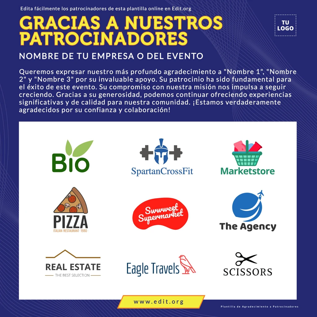 Plantilla gratis para poner Patrocinadores de un evento online