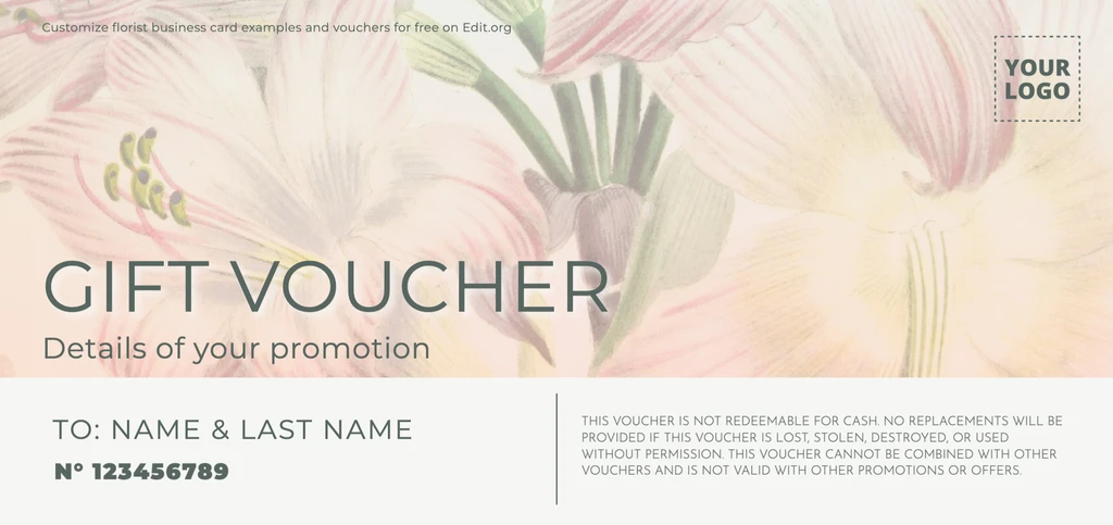 Editable template of gift voucher for flowers