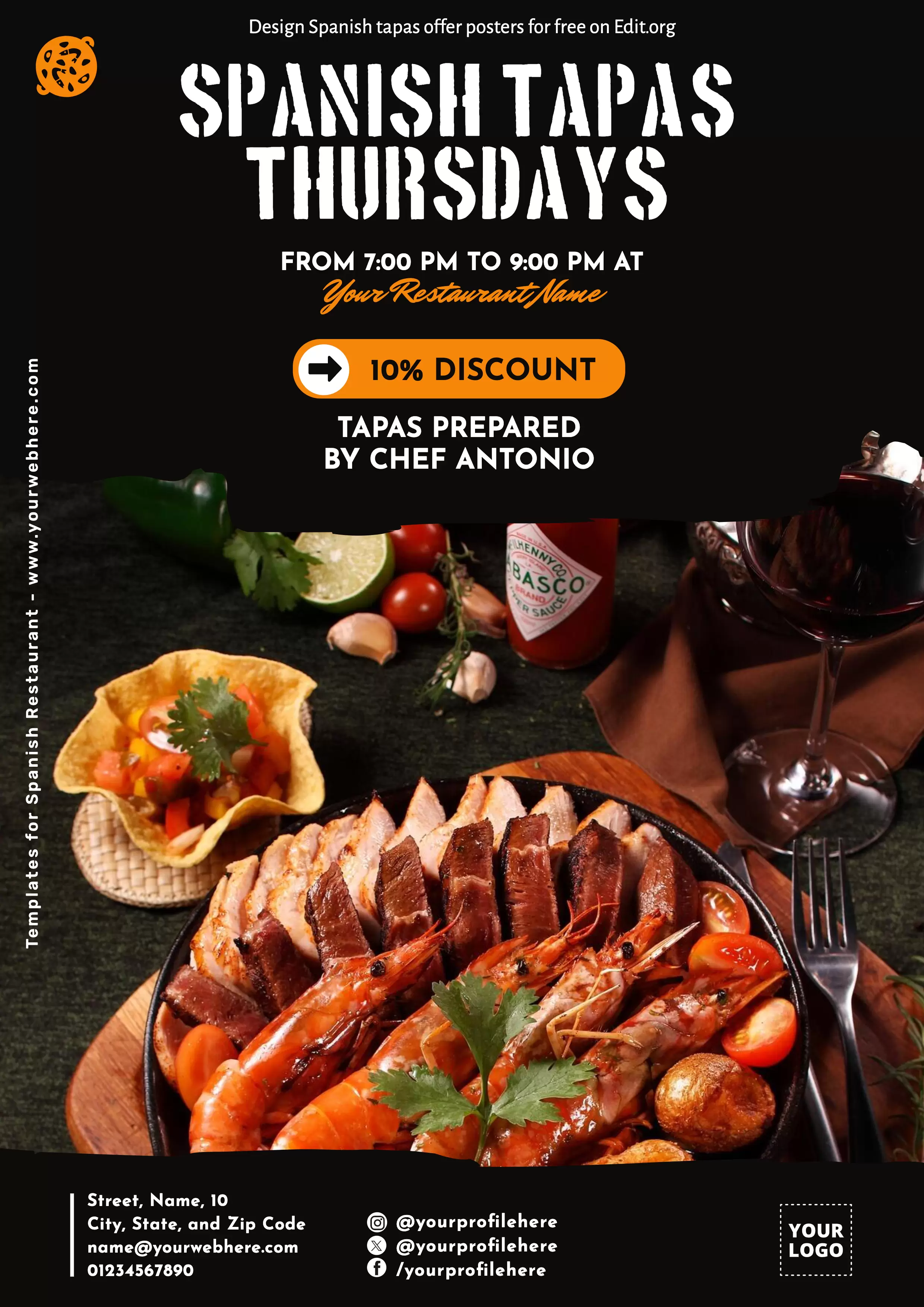 Printable Spanish Restaurant tapas poster to download
