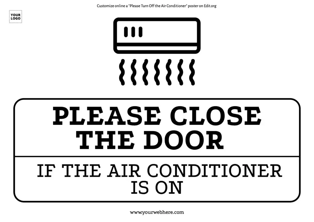 Please Close Door if Air Conditioner is On sign template