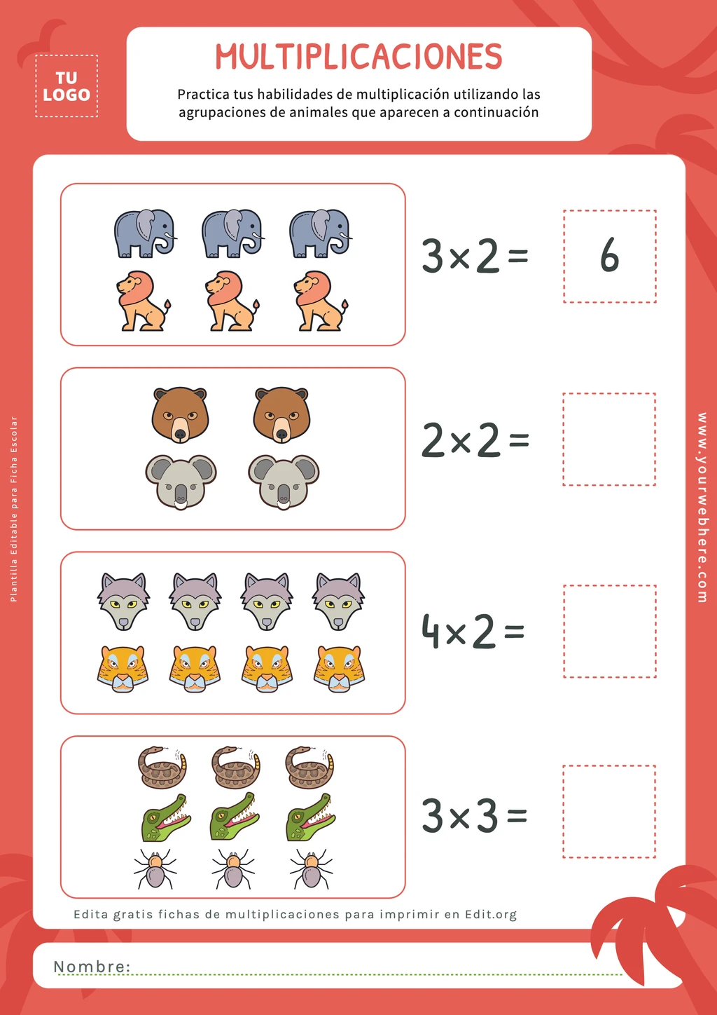 Plantillas para fichas de multiplicaciones para imprimir