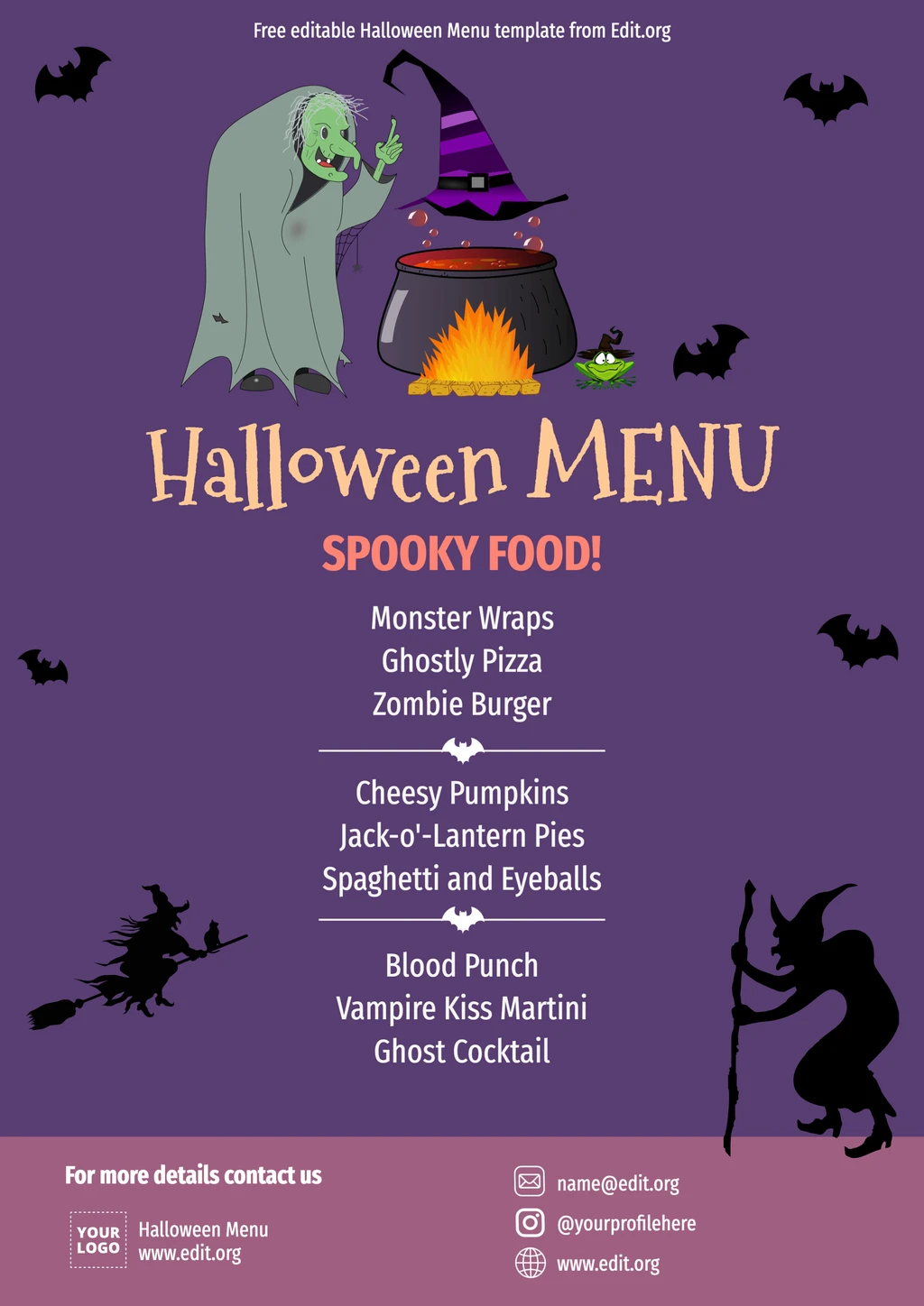 Customizable free Halloween menu template