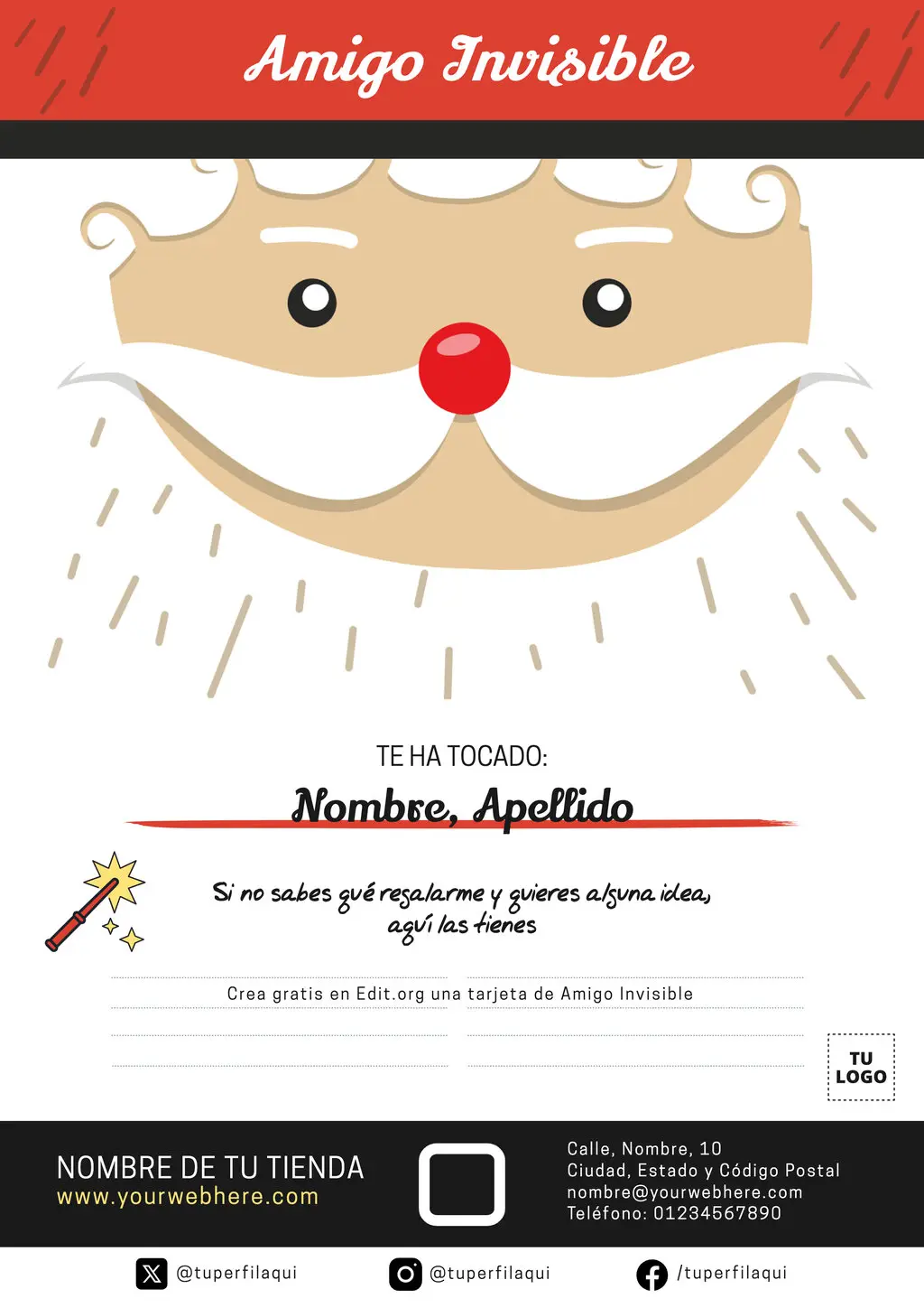 Plantilla tarjeta Amigo Invisible para imprimir gratis