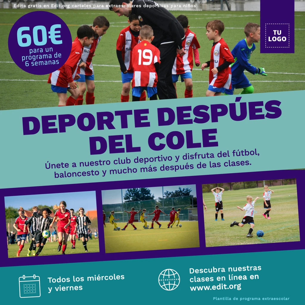 Flyer para actividad extraescolar multideporte editable online