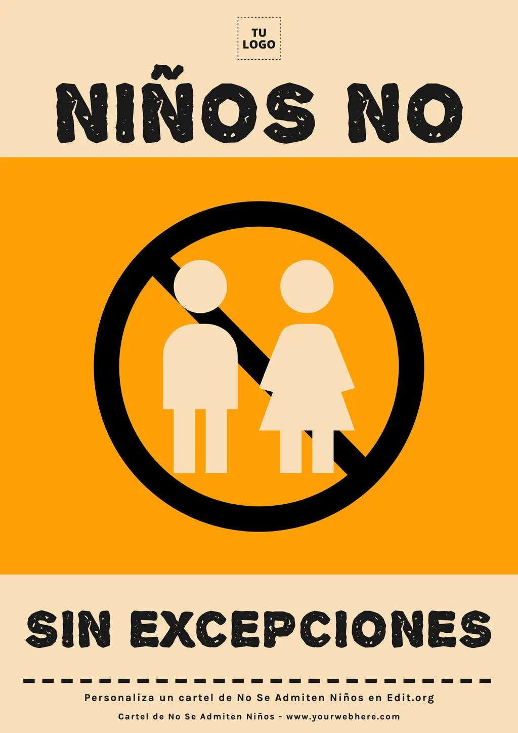 Cartel Prohibido Niños Sin Excepciones para imprimir