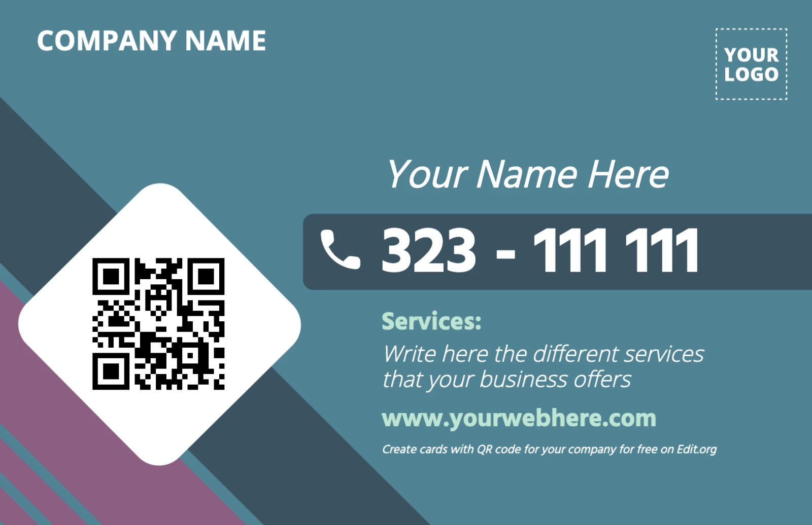 Sample business card with QR code to customize online