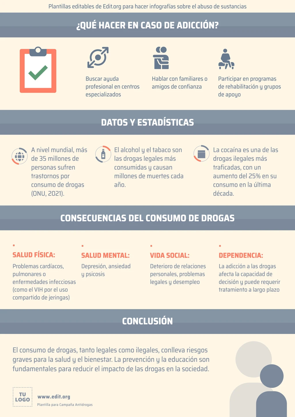 Infografía para campaña para prevenir el consumo de drogas editable