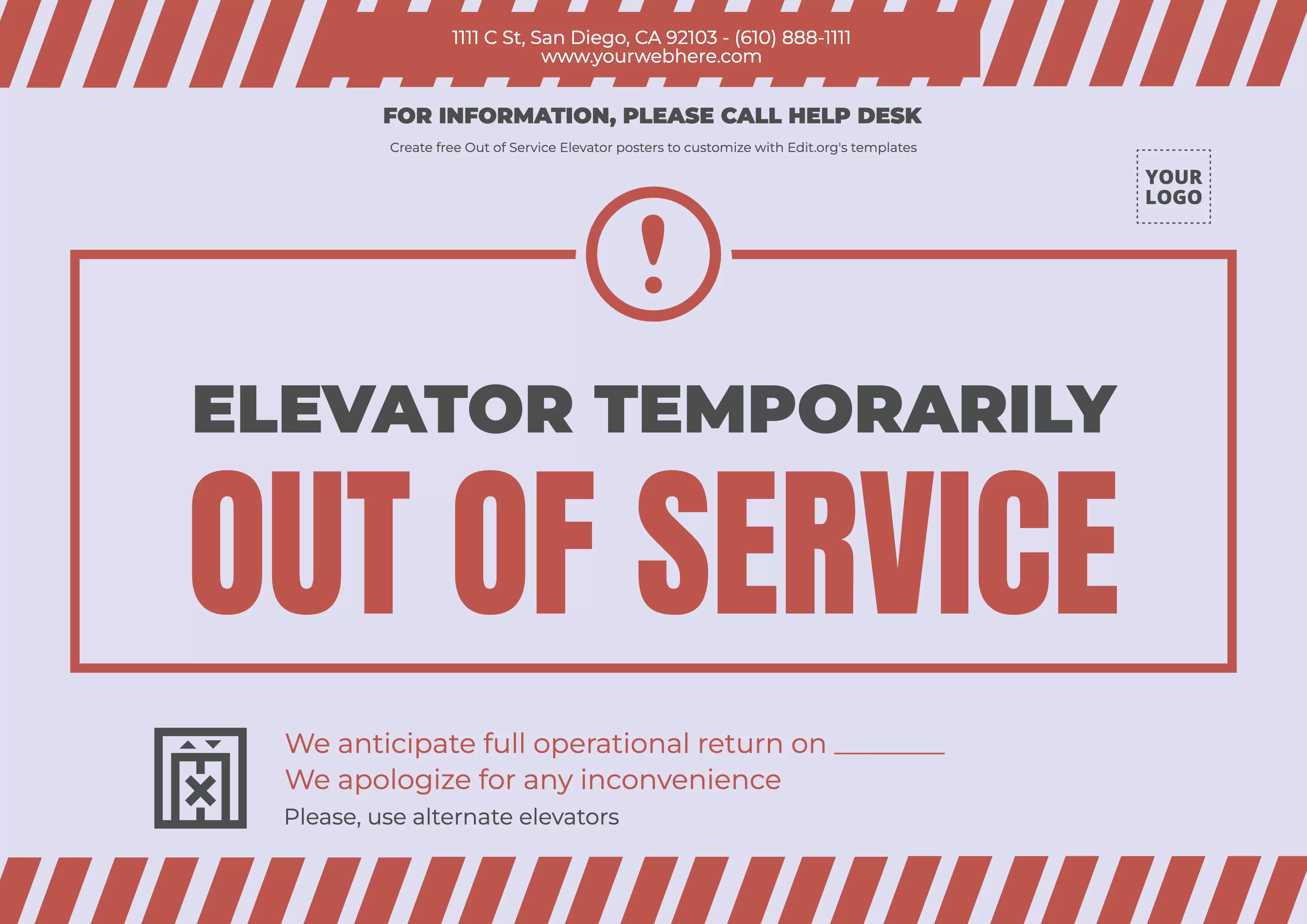 Elevator Out of Service sign printable free