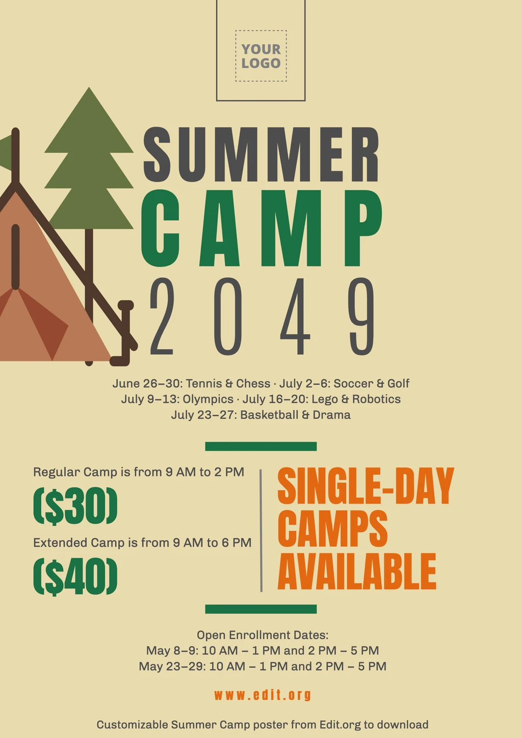 Poster blank Summer Camp template free download