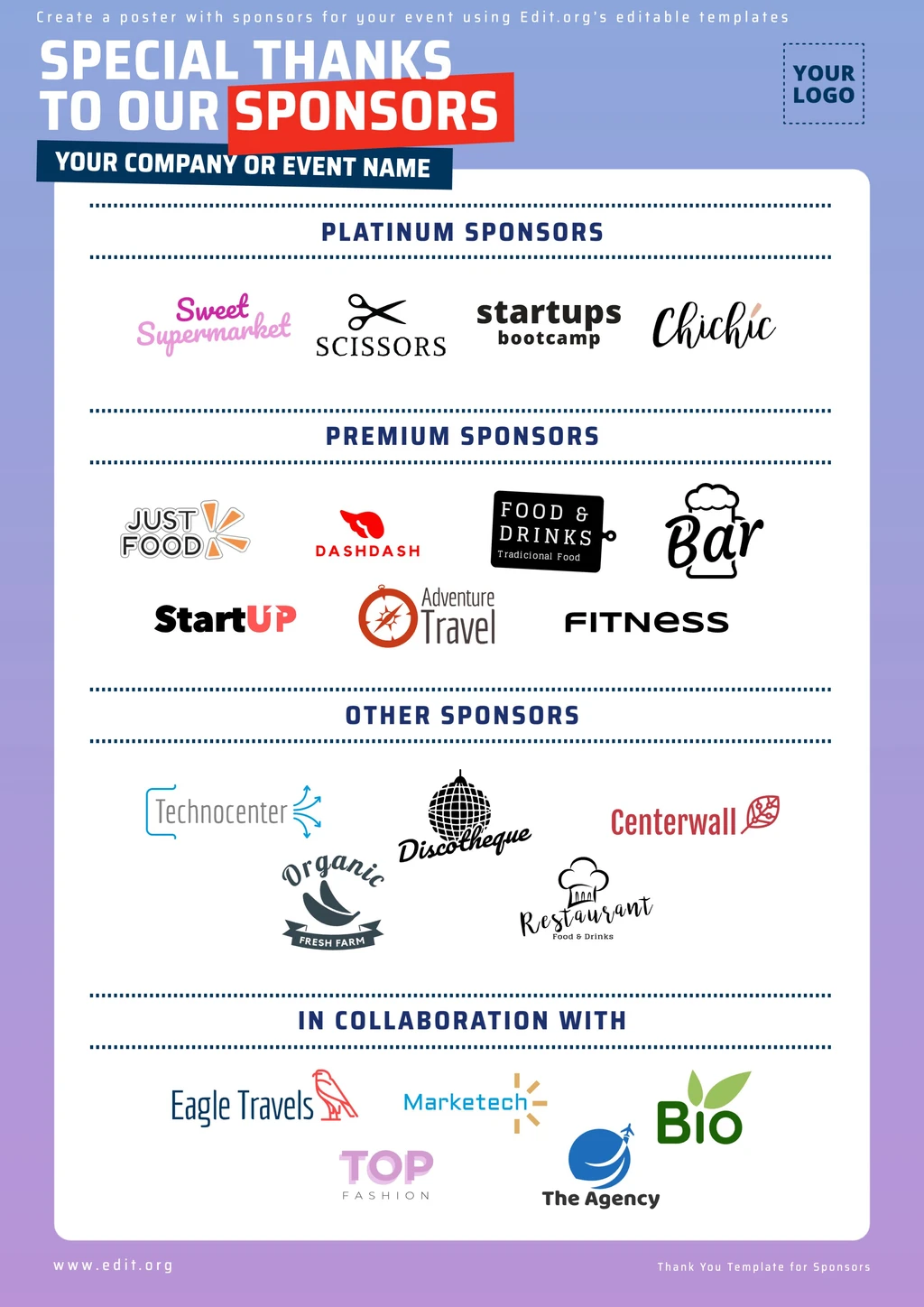 Printable Special Thanks to our Sponsors poster