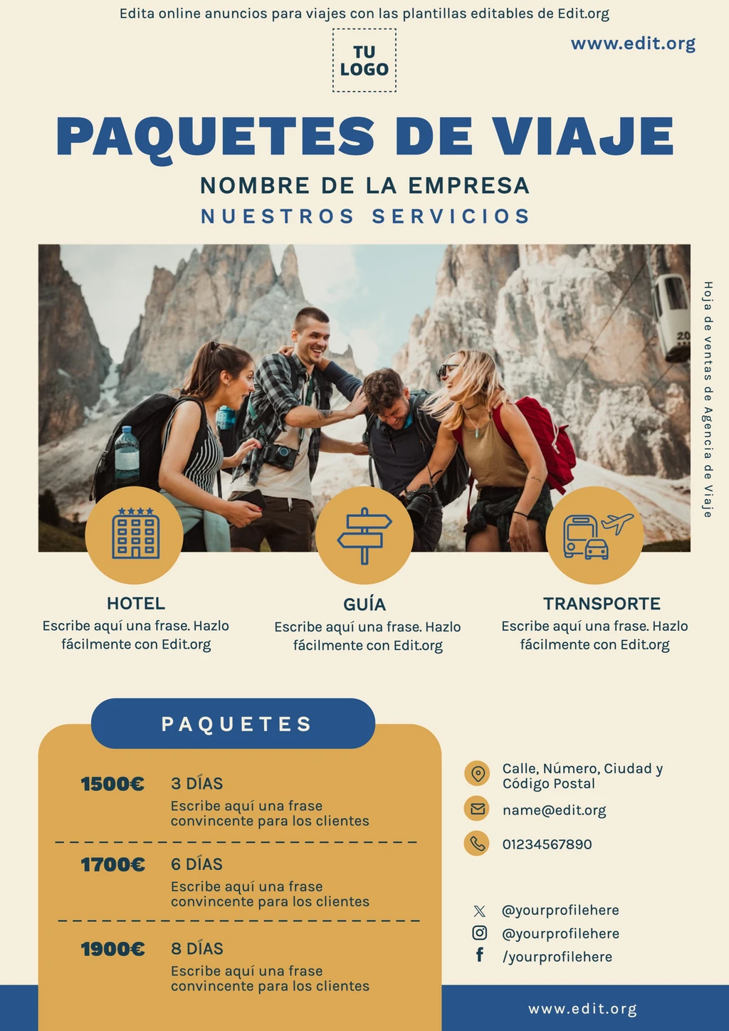 Plantilla flyer de agencia de viajes editable gratis