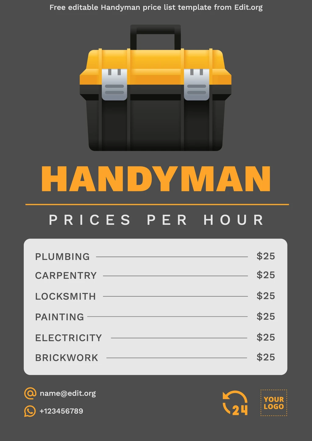 Editable price list Handyman services template