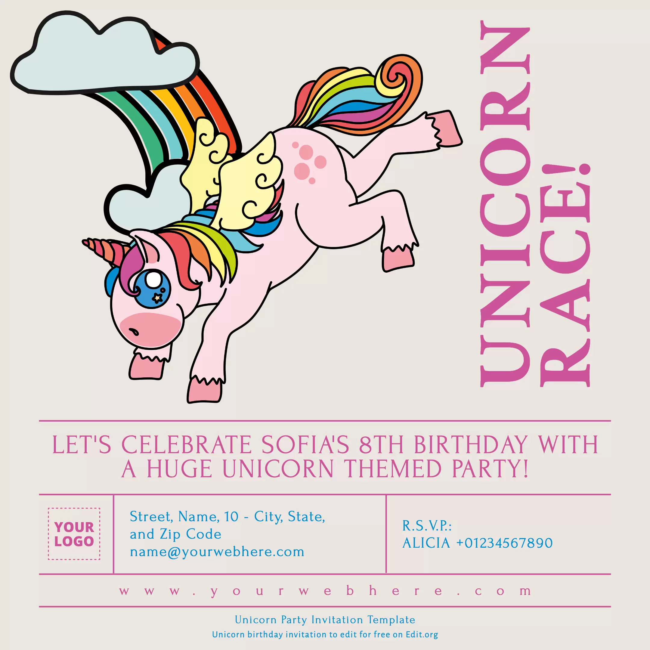 Free blank Unicorn Birthday invitations to customize online