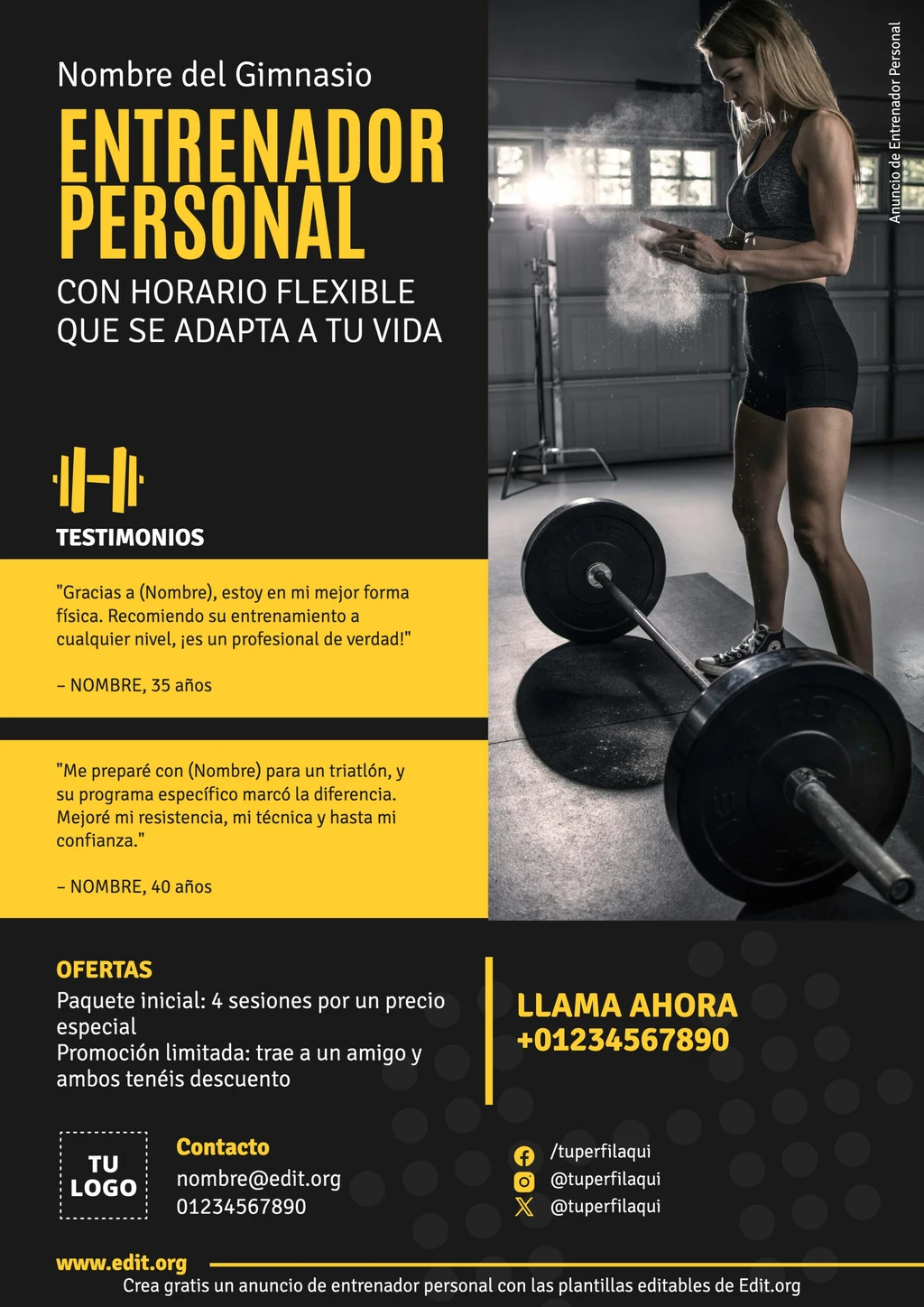 Plantilla de anuncio Personal Trainer para editar gratis