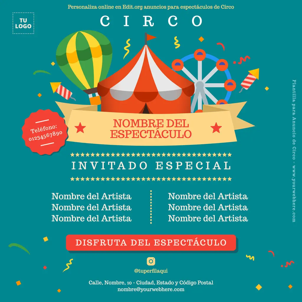 Plantilla de invitación Circo para imprimir