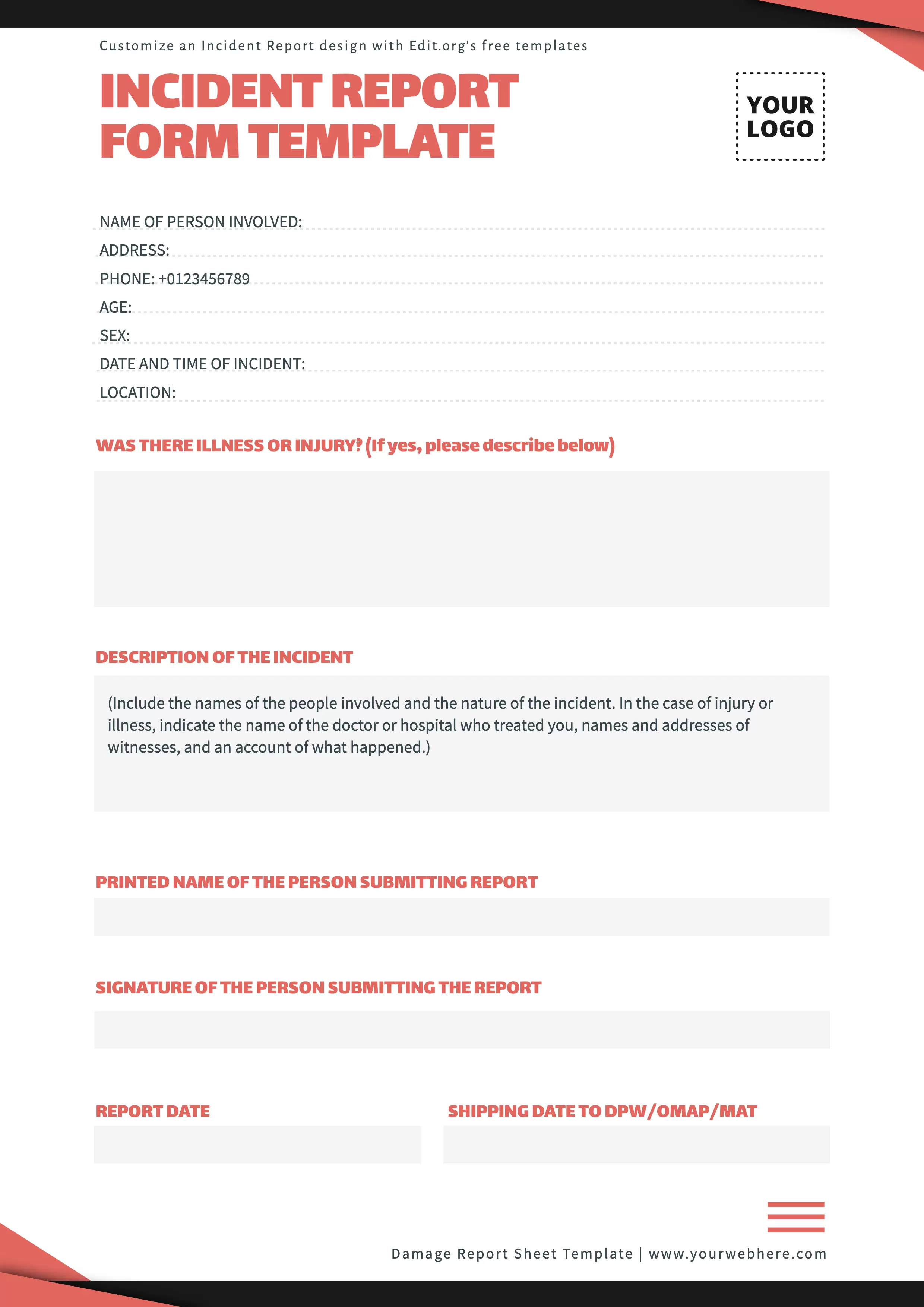 Free Incident Report template to customize online