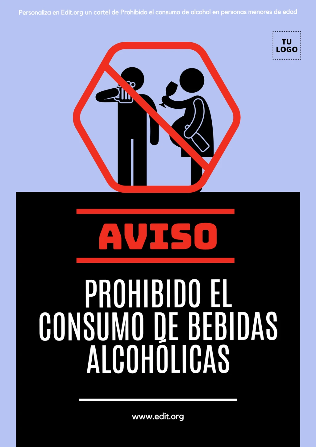 Editor gráfico online de carteles de prohibido la venta de alcohol menores de edad