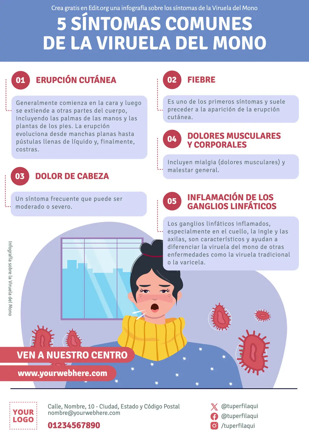 Plantilla para infografía de síntomas comunes de la Viruela del Mono