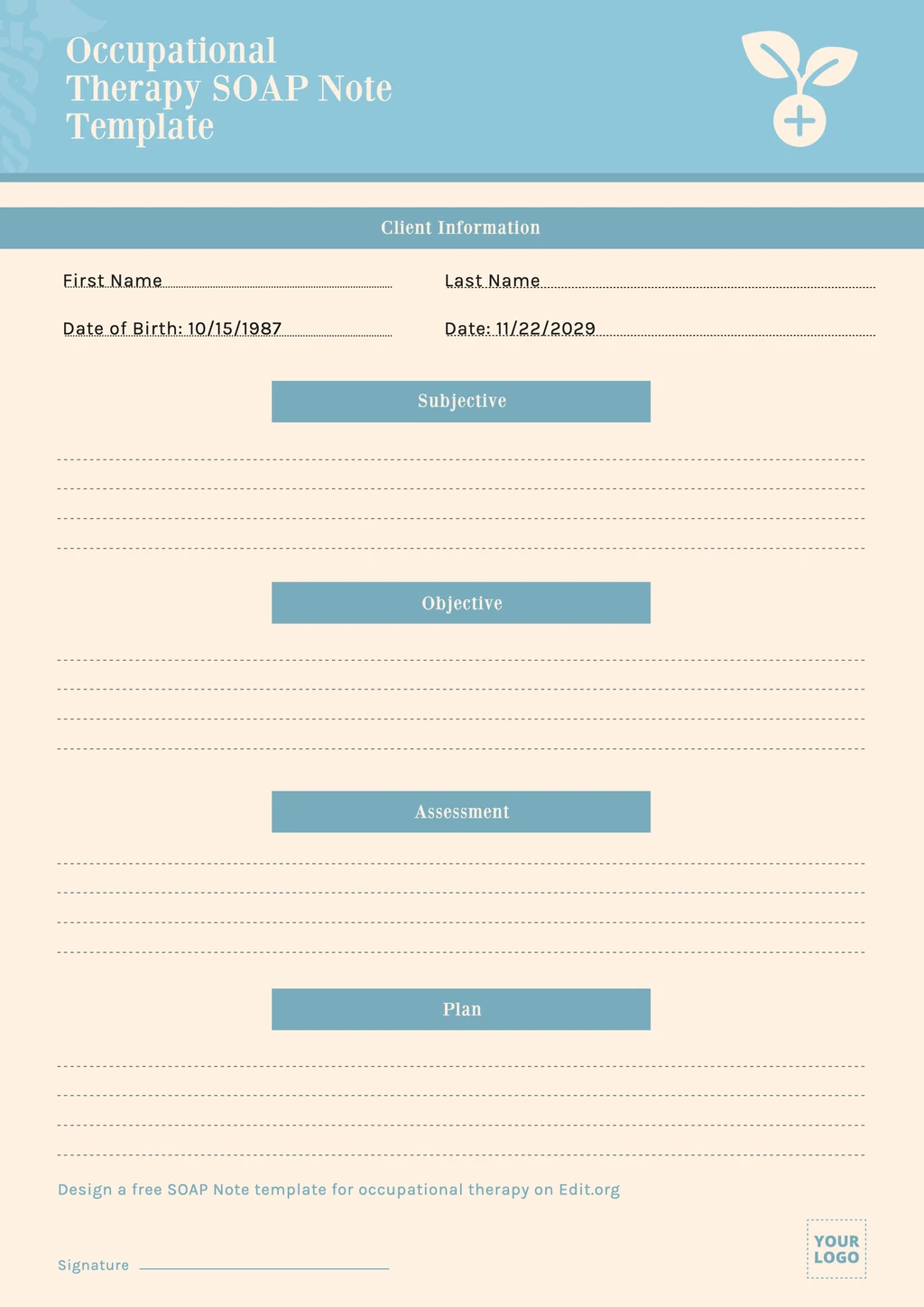 Printable SOAP note assessment example occupational therapy