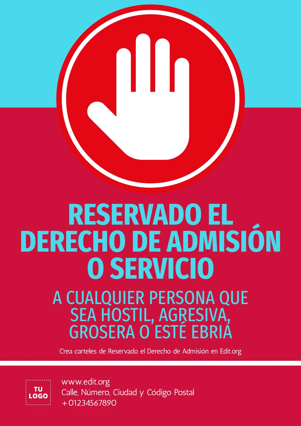Cartel Nos Reservamos el Derecho de Admisión para descargar