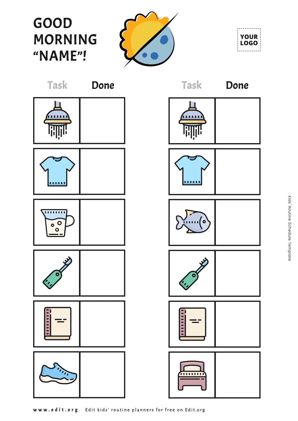 Free template for Daily Visual Schedule for Kids at Home