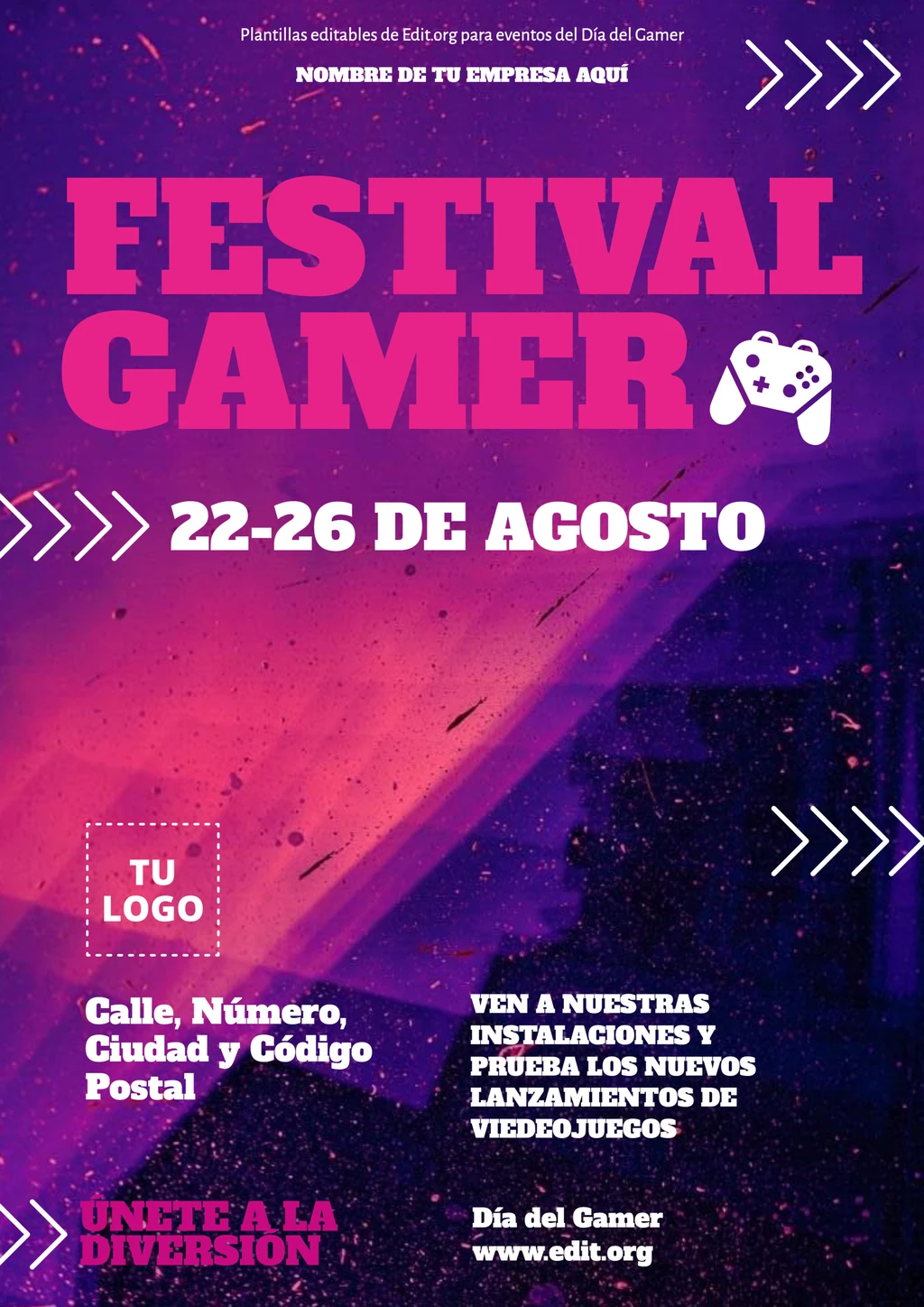 Plantilla cartel Día de Videojuegos editable para eventos
