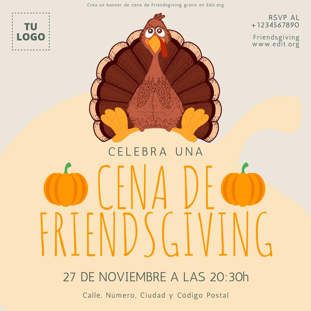 Plantilla para invitación cena Friendsgiving online para imprimir