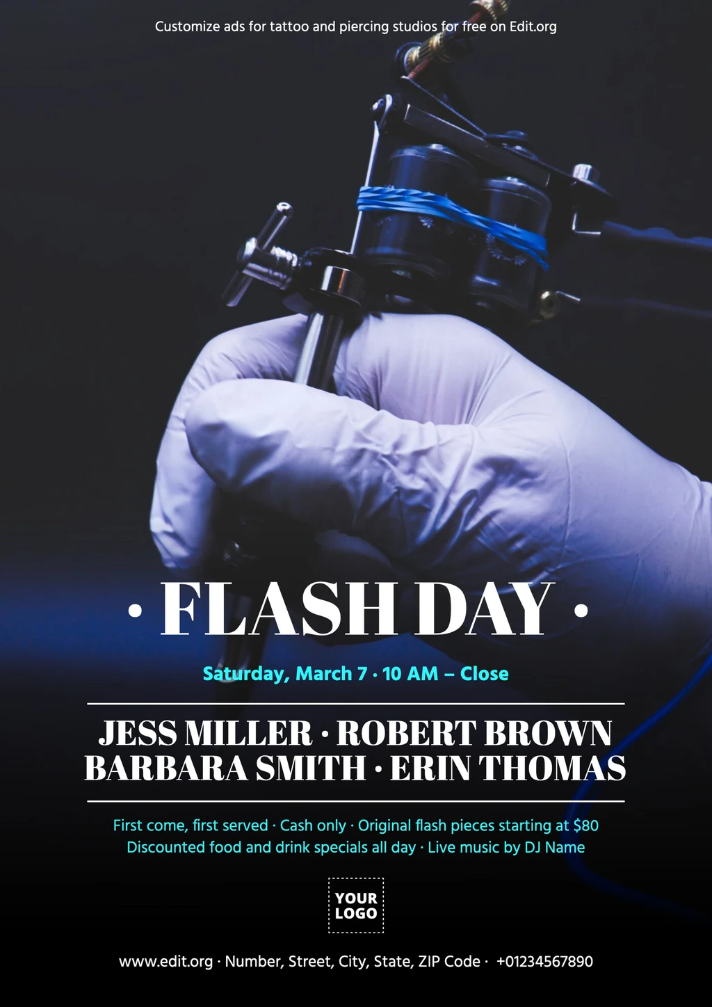 Editable Tattoo flyer template free download