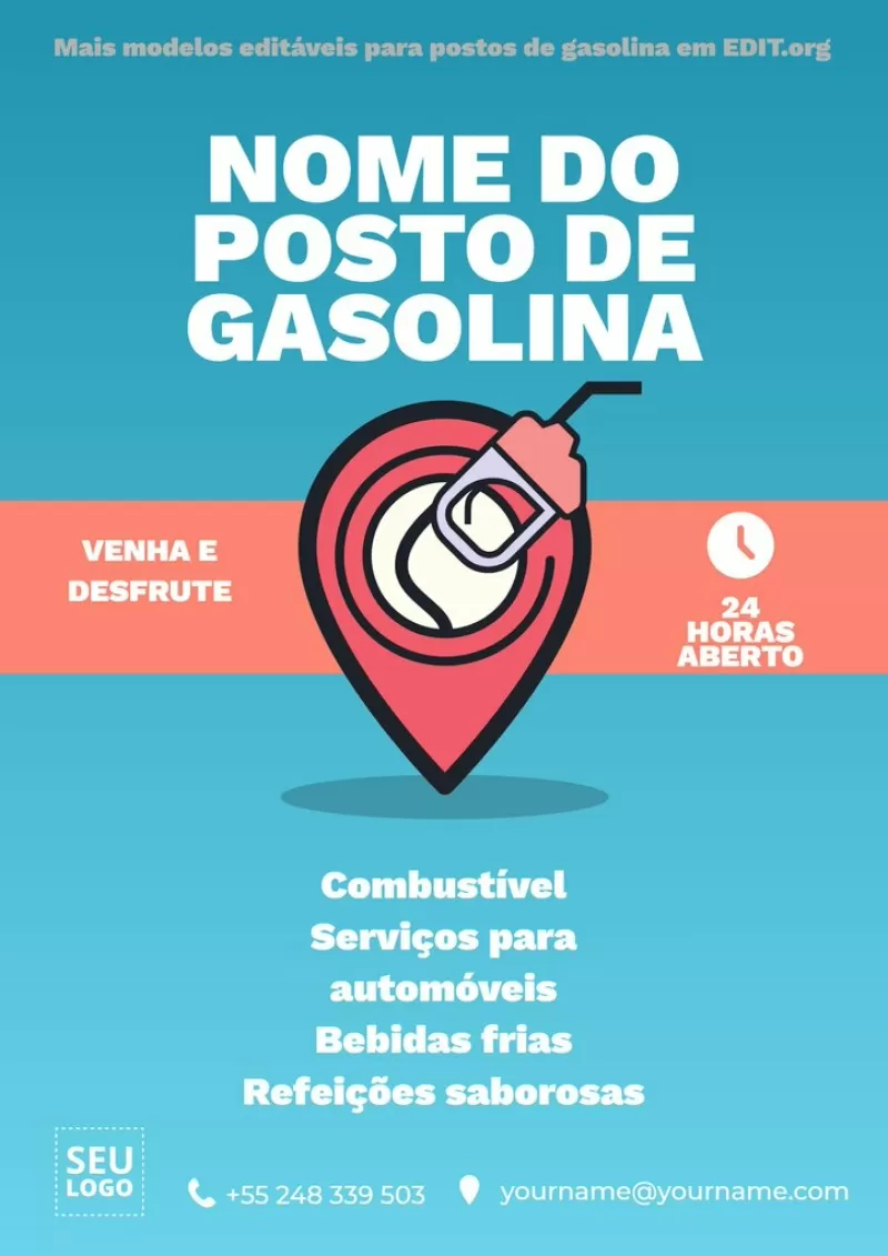 Design de modelos editável online para divulgar postos de gasolina com ícone de localização