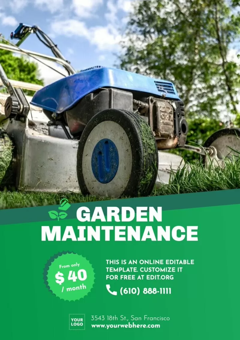 Flyer-Vorlage zur Bewerbung von Instandhaltungsdienstleistungen in der Gartenarbeit
