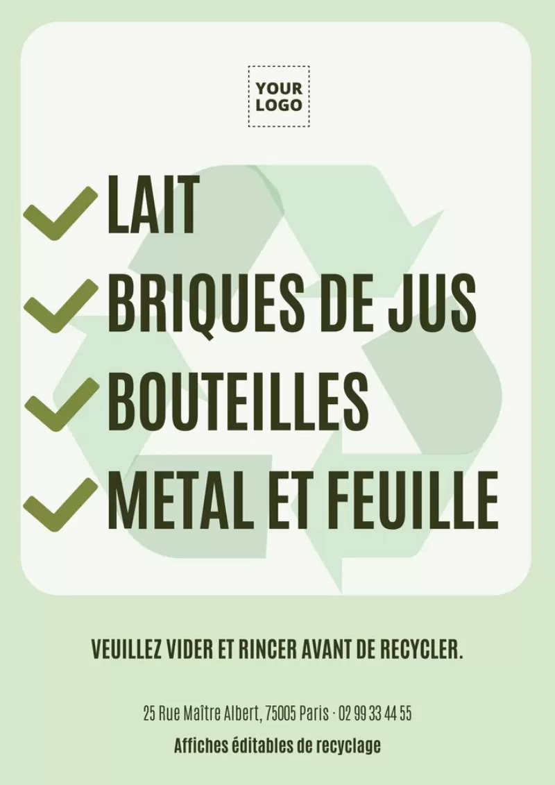 affiche modifiable de recyclage avec checklist pour recycler