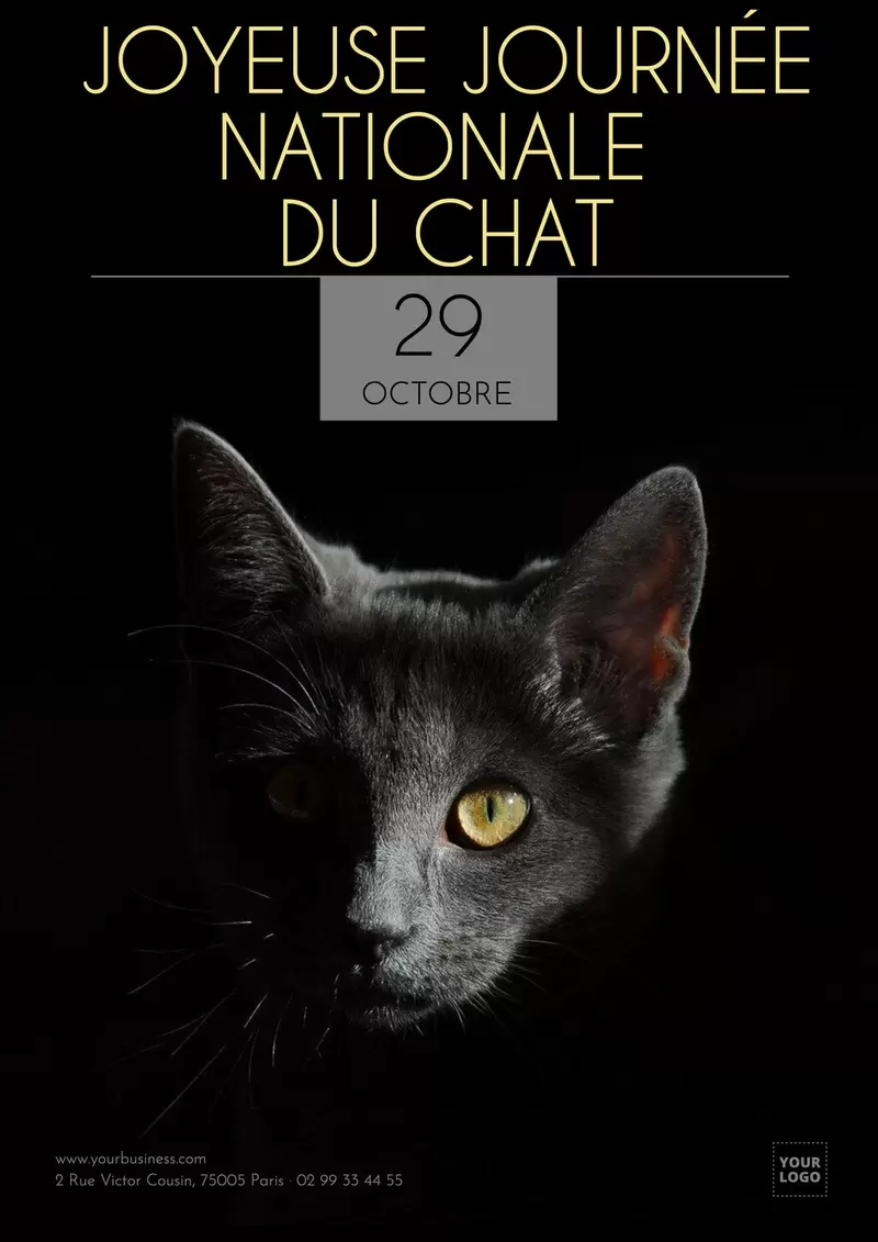 modèle noir éditable en ligne pour la journée des chats avec une photo de chat