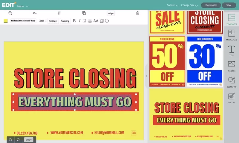 Graphic online editor Edit.org to custom liquidation store signs