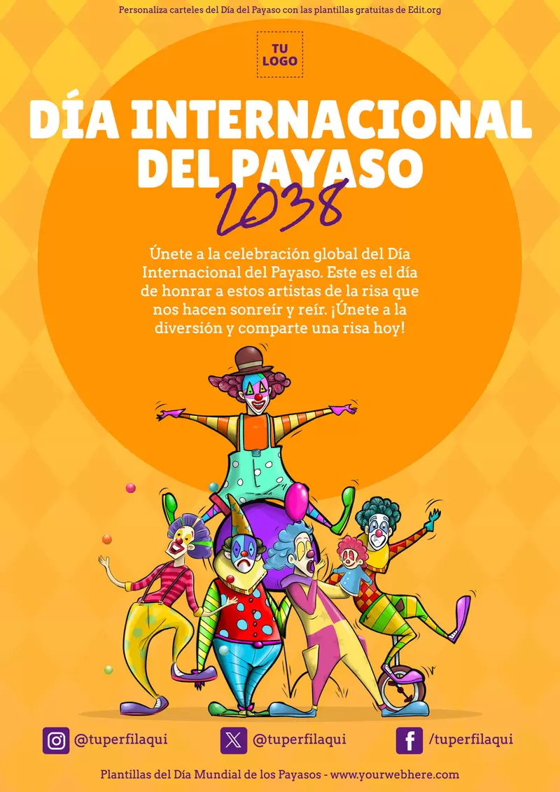 Plantilla de póster del Día Mundial del Payaso gratis editable