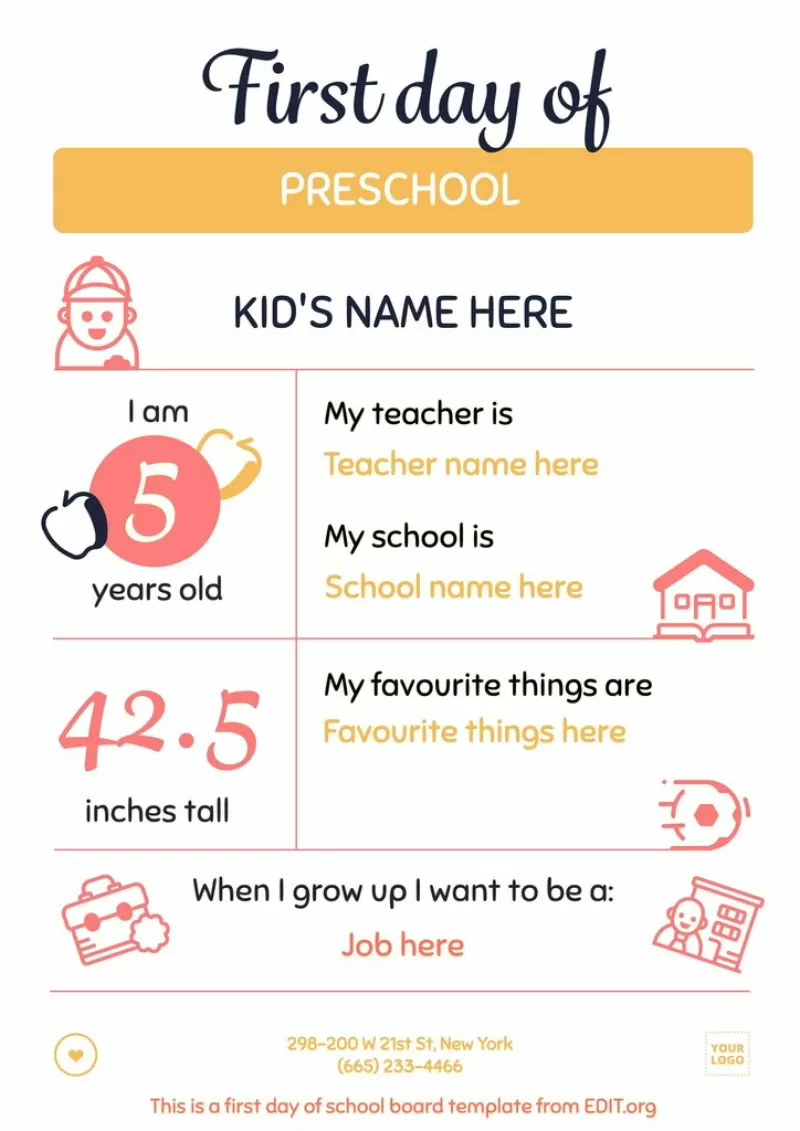 First day of school poster template